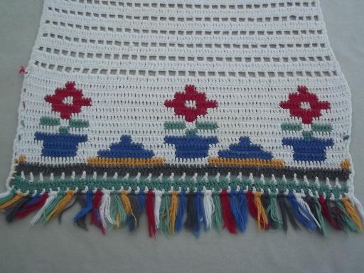 photo of vintage crochet table mats, flower pots placemats set for retro kitchen #3