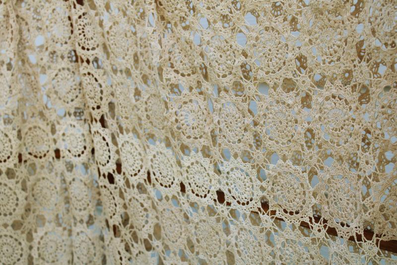 photo of vintage crochet tablecloth, handmade ecru cotton lace, modern farmhouse shabby chic #2