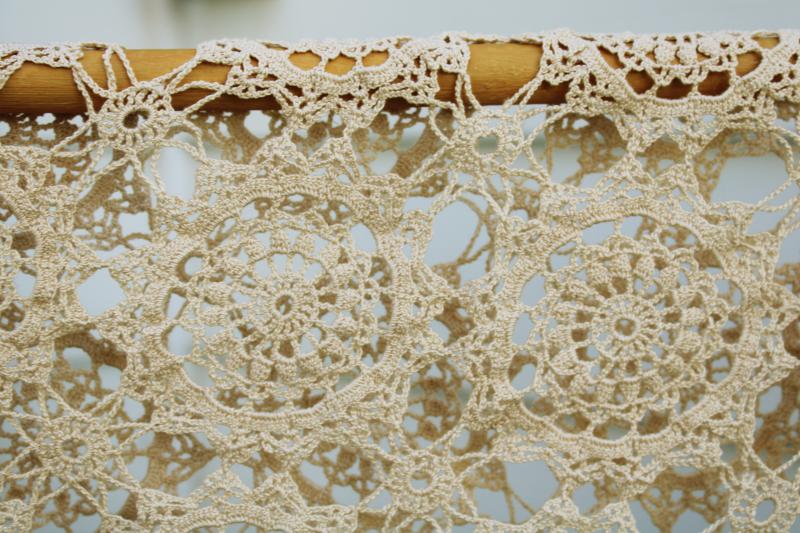 photo of vintage crochet tablecloth, handmade ecru cotton lace, modern farmhouse shabby chic #3