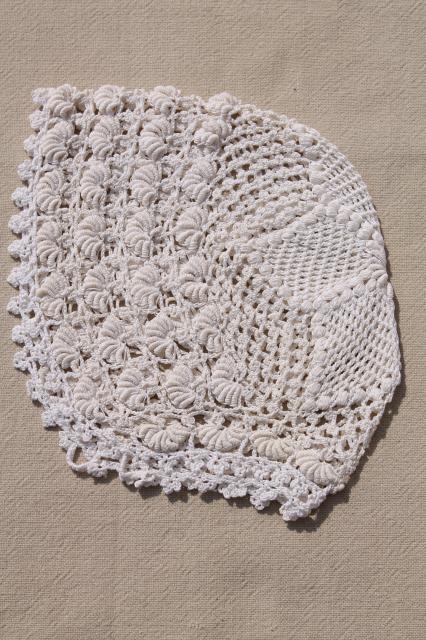 photo of vintage crochet tatted lace infant bonnets & booties, antique whites baby clothes #3