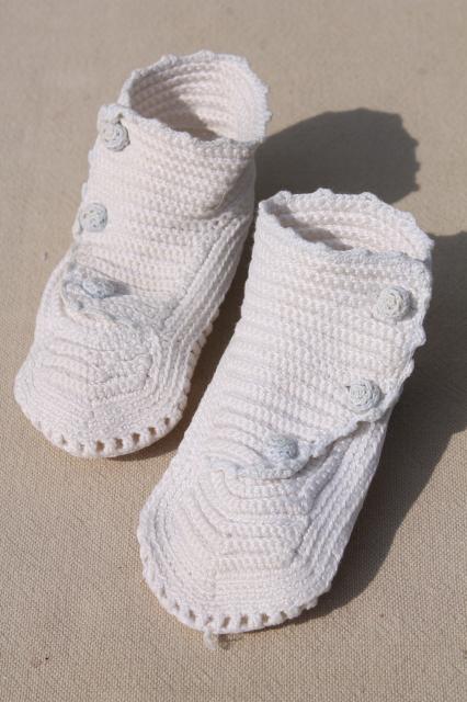 photo of vintage crochet tatted lace infant bonnets & booties, antique whites baby clothes #6