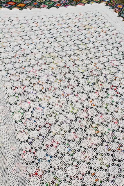 photo of vintage crocheted cotton lace bedspread, crochet flower motifs ,shabby chic cottage style #1