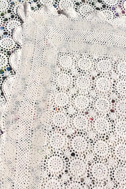 photo of vintage crocheted cotton lace bedspread, crochet flower motifs ,shabby chic cottage style #2