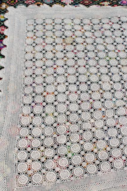 photo of vintage crocheted cotton lace bedspread, crochet flower motifs ,shabby chic cottage style #8