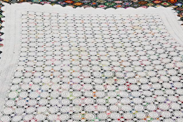 photo of vintage crocheted cotton lace bedspread, crochet flower motifs ,shabby chic cottage style #10