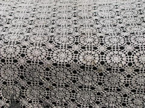 photo of vintage crocheted cotton lace tablecloth or table cover, flower wheel crochet #1