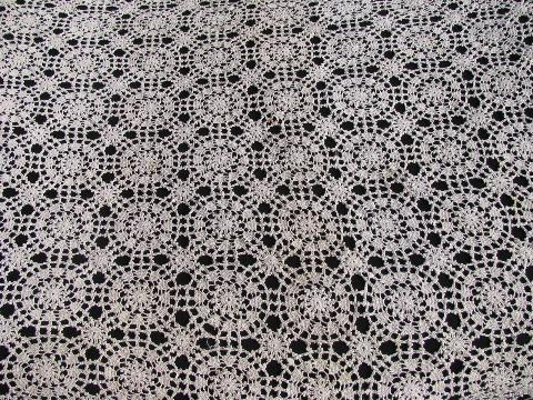 photo of vintage crocheted cotton lace tablecloth or table cover, flower wheel crochet #2