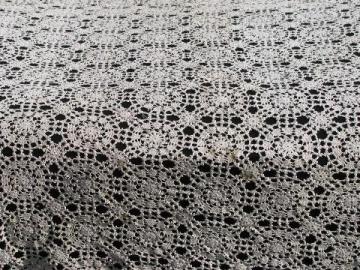 catalog photo of vintage crocheted cotton lace tablecloth or table cover, flower wheel crochet