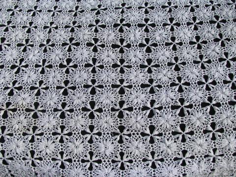 photo of vintage crocheted cotton lace tablecloth, square table cover, star flower crochet #2