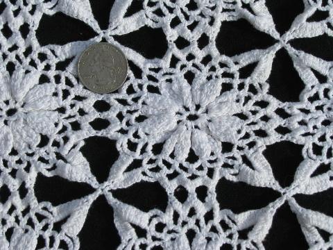 photo of vintage crocheted cotton lace tablecloth, square table cover, star flower crochet #3