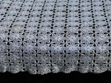 catalog photo of vintage crocheted cotton lace tablecloth, square table cover, star flower crochet