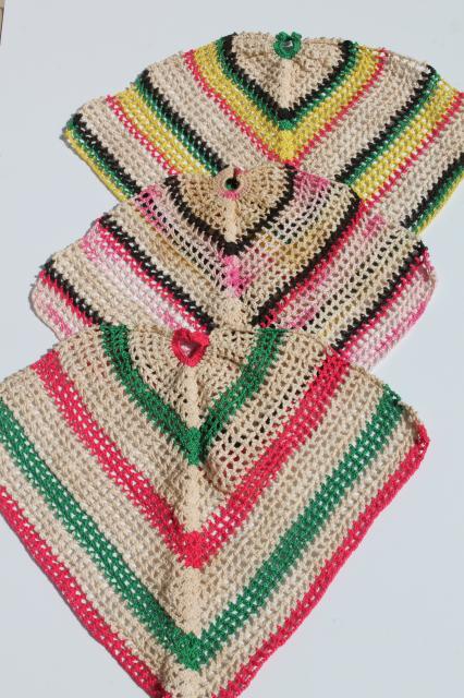 photo of vintage crocheted dish cloths, 1940s handmade crocheted dishcloths / potholders #1