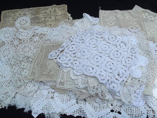 photo of vintage crocheted doilies, & table / place mats, old crochet lace doily lot #1