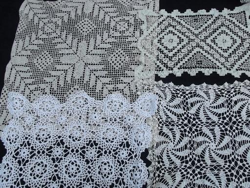 photo of vintage crocheted doilies, & table / place mats, old crochet lace doily lot #7