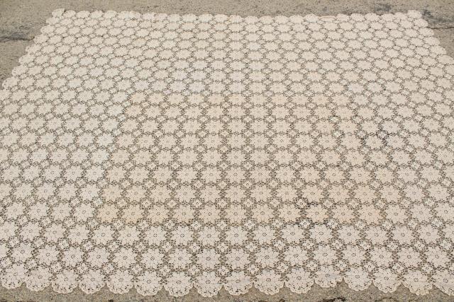 photo of vintage crocheted lace bedspread, ecru cotton crochet flower motifs ,shabby chic cottage style #1