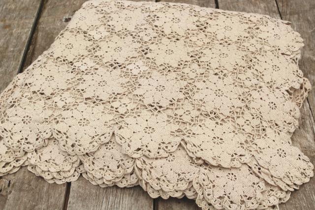 photo of vintage crocheted lace bedspread, ecru cotton crochet flower motifs ,shabby chic cottage style #2