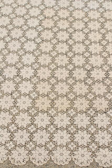 photo of vintage crocheted lace bedspread, ecru cotton crochet flower motifs ,shabby chic cottage style #4