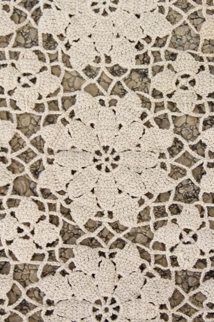 photo of vintage crocheted lace bedspread, ecru cotton crochet flower motifs ,shabby chic cottage style #8