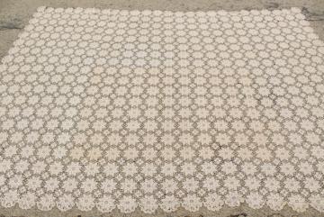 catalog photo of vintage crocheted lace bedspread, ecru cotton crochet flower motifs ,shabby chic cottage style