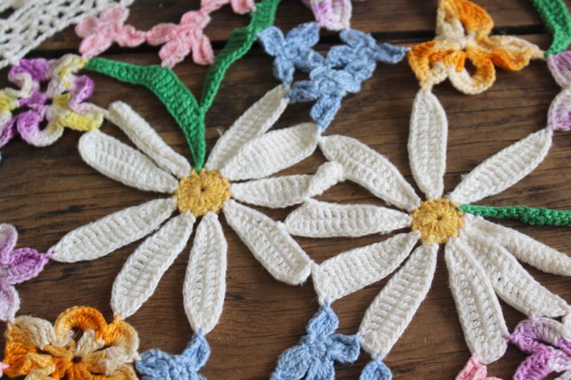 photo of vintage crocheted lace doily, colored crochet cotton flowers spring table centerpiece #4