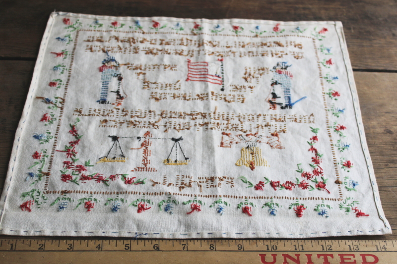 photo of vintage cross stitch embroidered sampler Pledge of Allegiance w/ US flag patriotic Americana  #4