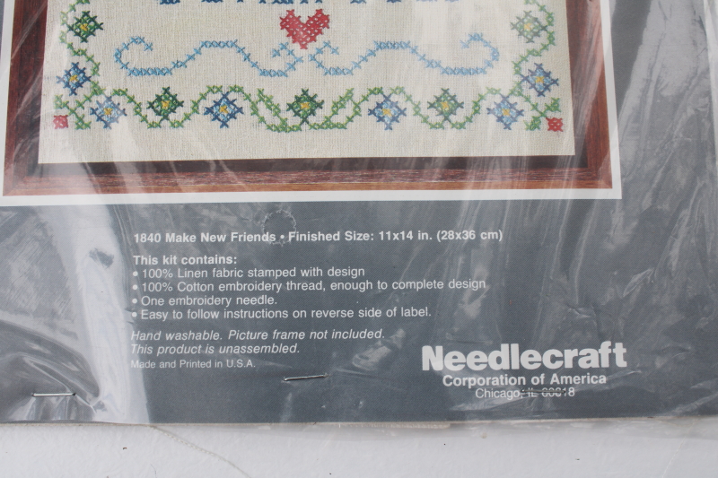 photo of vintage cross stitch embroidery kit stamped linen w/ floss Make New Friends Keep The Old #2