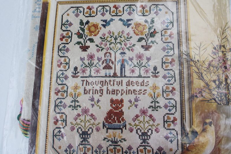 photo of vintage cross stitch sampler embroidery kit stamped linen w/ floss Thoughtful Deeds #3