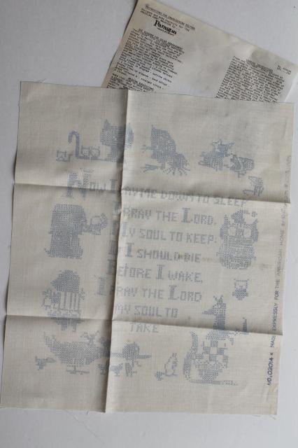 photo of vintage cross-stitch sampler motto linen stamped for embroidery, child's prayer #1