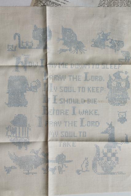 photo of vintage cross-stitch sampler motto linen stamped for embroidery, child's prayer #2