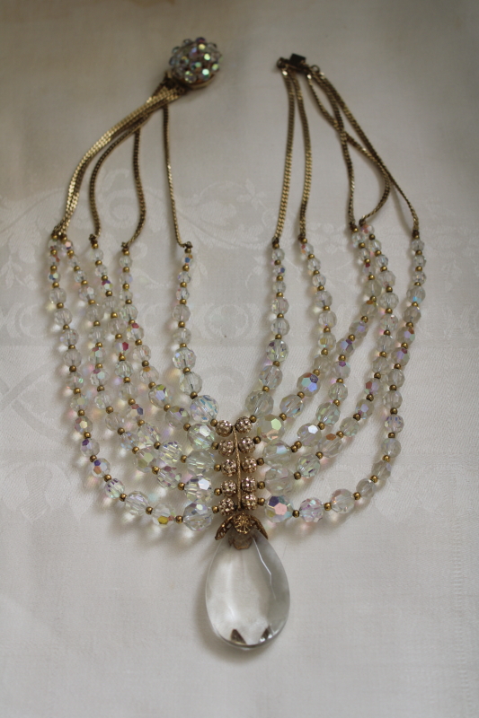 photo of vintage crystal aurora borealis glass bead bib choker faceted prisms w/ large teardrop #1