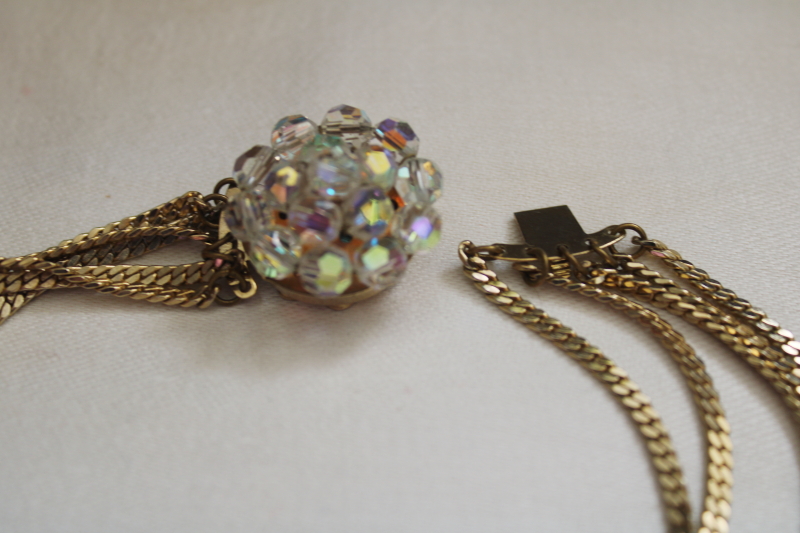 photo of vintage crystal aurora borealis glass bead bib choker faceted prisms w/ large teardrop #4