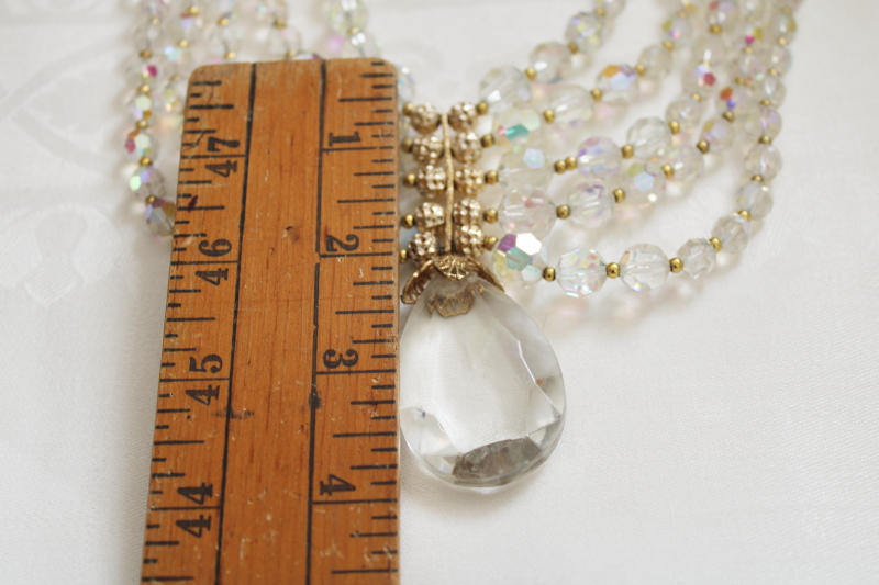 photo of vintage crystal aurora borealis glass bead bib choker faceted prisms w/ large teardrop #6