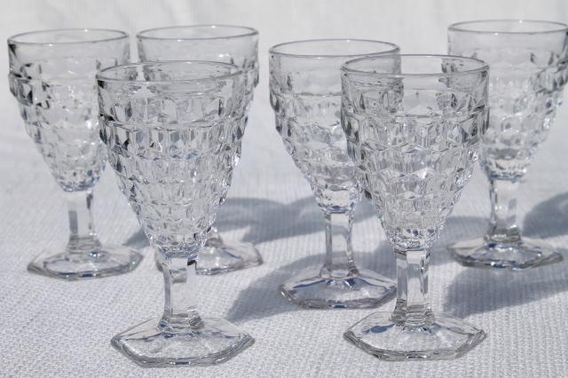 photo of vintage crystal clear Fostoria wine glasses, American cube pattern w/ hexagonal foot #1