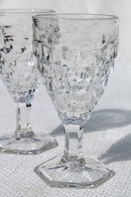 photo of vintage crystal clear Fostoria wine glasses, American cube pattern w/ hexagonal foot #2