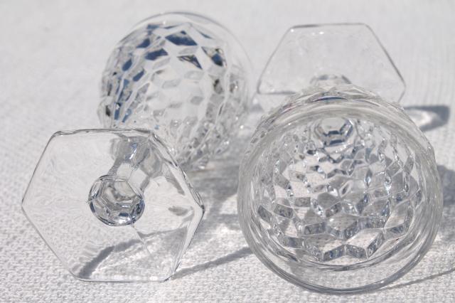 photo of vintage crystal clear Fostoria wine glasses, American cube pattern w/ hexagonal foot #5