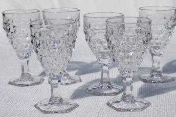 catalog photo of vintage crystal clear Fostoria wine glasses, American cube pattern w/ hexagonal foot