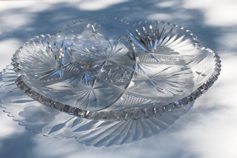 photo of vintage crystal clear cut glass bowl, American brilliant large dish or serving tray #1