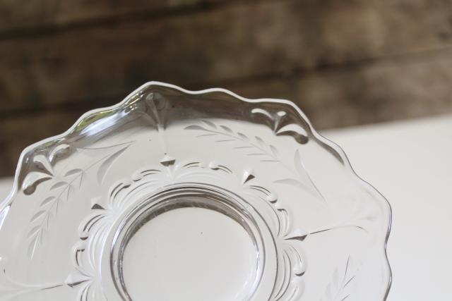 photo of vintage crystal clear elegant cut glass mayo set, mayonnaise bowl, underplate, ladle #2