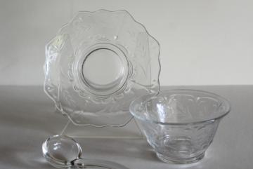 vintage crystal clear elegant cut glass mayo set, mayonnaise bowl, underplate, ladle