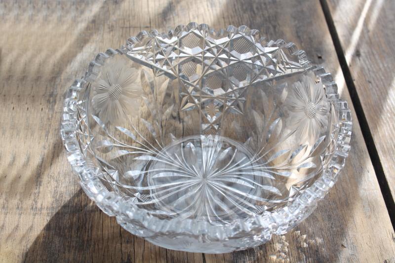 photo of vintage crystal clear glass bowl, daisy or cosmos flower pattern glassware #4