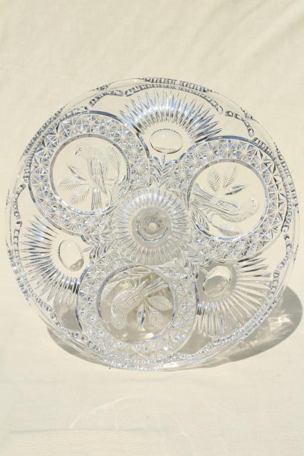 photo of vintage crystal clear glass cake stand, Hofbauer Byrdes cut birds bird pattern #3