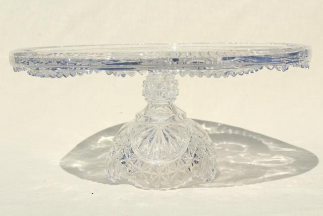 photo of vintage crystal clear glass cake stand, Hofbauer Byrdes cut birds bird pattern #4