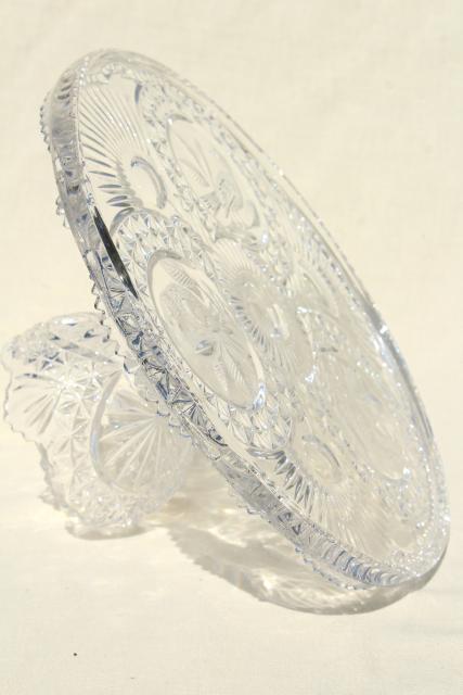 photo of vintage crystal clear glass cake stand, Hofbauer Byrdes cut birds bird pattern #8