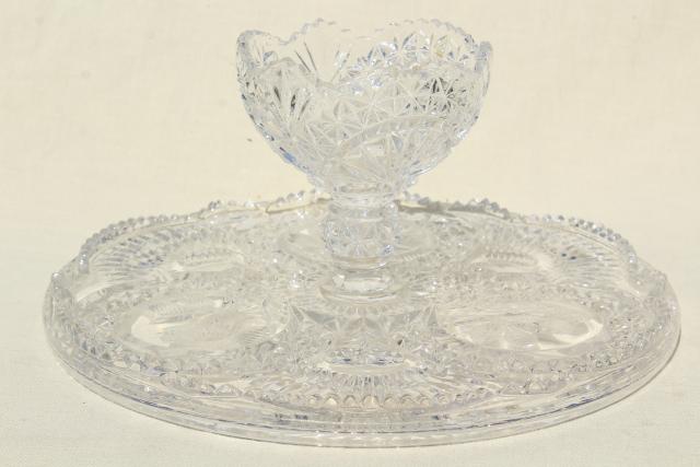 photo of vintage crystal clear glass cake stand, Hofbauer Byrdes cut birds bird pattern #10