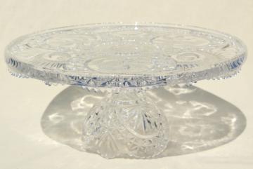 catalog photo of vintage crystal clear glass cake stand, Hofbauer Byrdes cut birds bird pattern