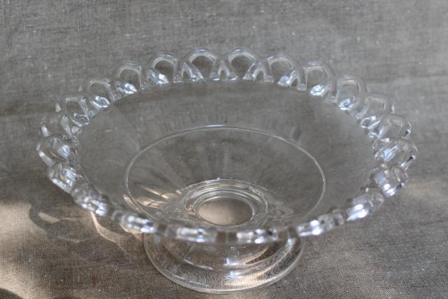 photo of vintage crystal clear glass compote bowl w/ open lace edge, centerpiece vase for flowers #2