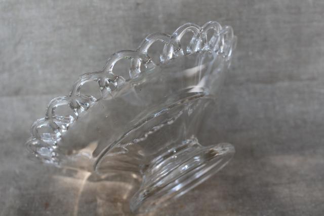 photo of vintage crystal clear glass compote bowl w/ open lace edge, centerpiece vase for flowers #3