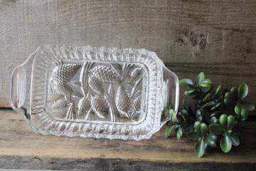 catalog photo of vintage crystal clear glass cranberry dish, pine cone pattern glass tray