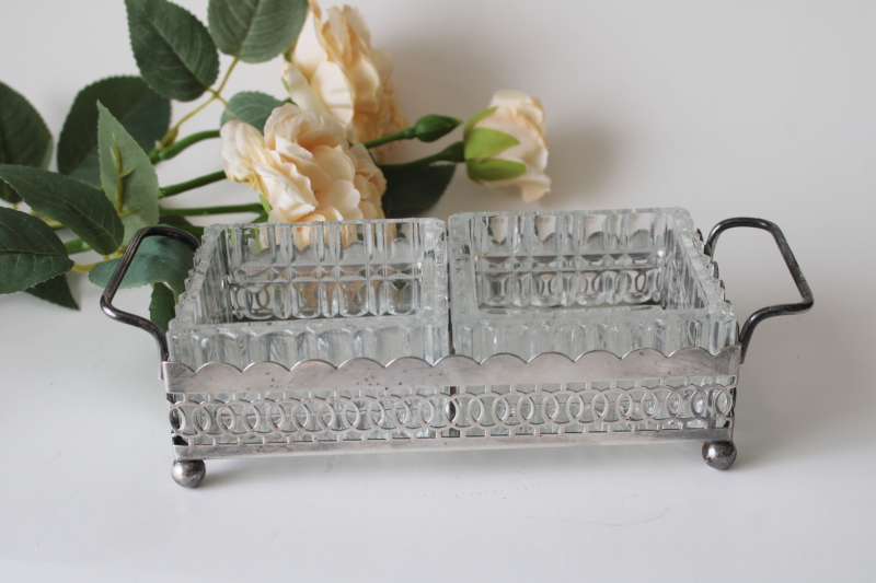 photo of vintage crystal clear glass dishes in silver plated stand, candy or trinket dish or ashtray  #1