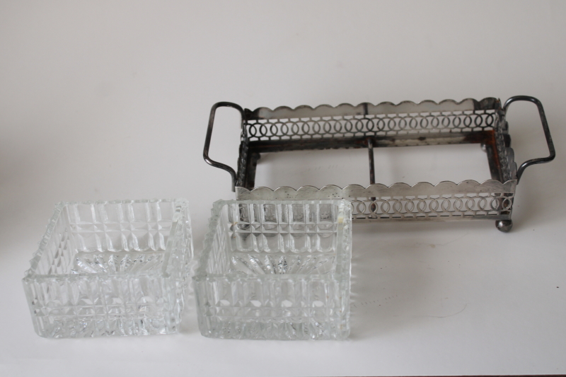 photo of vintage crystal clear glass dishes in silver plated stand, candy or trinket dish or ashtray  #2